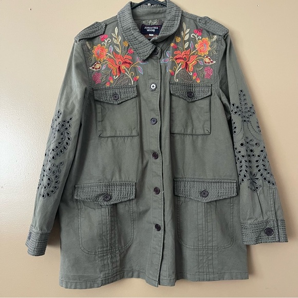 Johnny Was Workshop Violette Eyelet Embroidered Military Jacket size XL - Picture 5 of 13